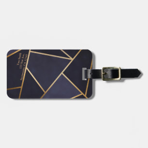 Navy Blue Gold Triangles Geometric Elegant Classy Luggage Tag