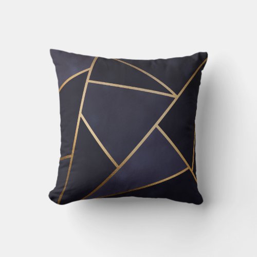 Navy Blue Gold Triangles Geometric Elegant Classy Throw Pillow