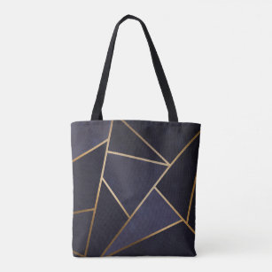 Navy Blue Gold Triangles Geometric Elegant Classy Tote Bag