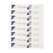 Navy Blue &amp; Gold Tropical Warm Wishes Holiday Wrap Around Label