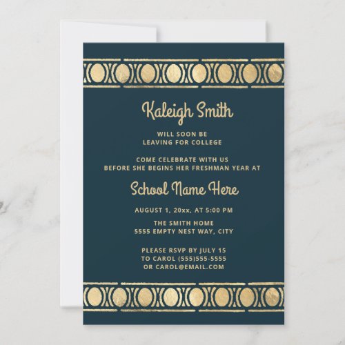 Navy Blue Gold Trunk Party Graduation Invitation