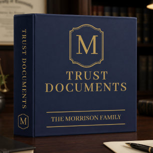 Navy Blue Gold Trust Documents Family 3 Ring Binder