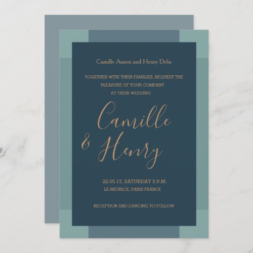 Navy blue gold turquoise elegant modern wedding invitation