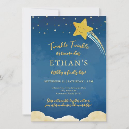 Navy Blue Gold Twinkle Little Star  Invitation