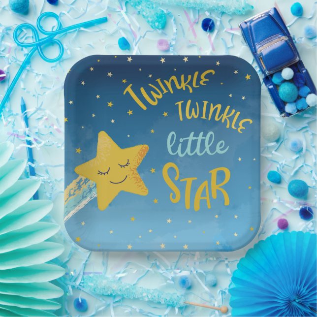 Navy Blue Gold Twinkle Little Star Paper Plates (Party)
