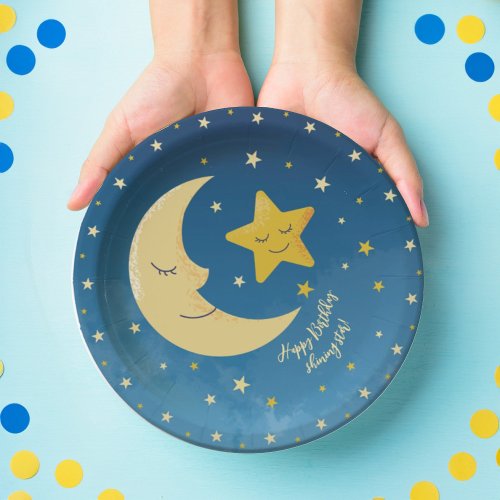 Navy Blue Gold Twinkle Little Star Paper Plates
