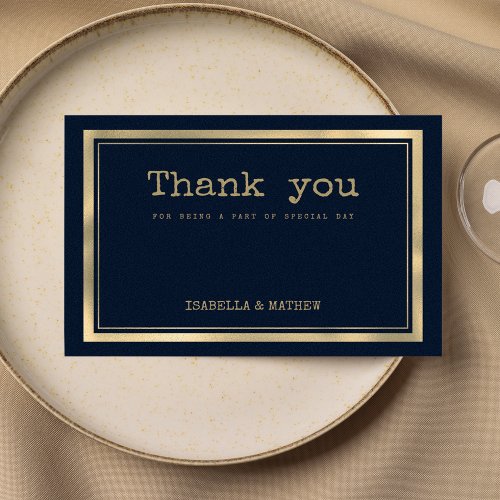 Navy blue gold typewriter font rustic Thank You  Invitation