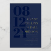 Navy Blue & Gold Typography Wedding Foil Invitation (Front)