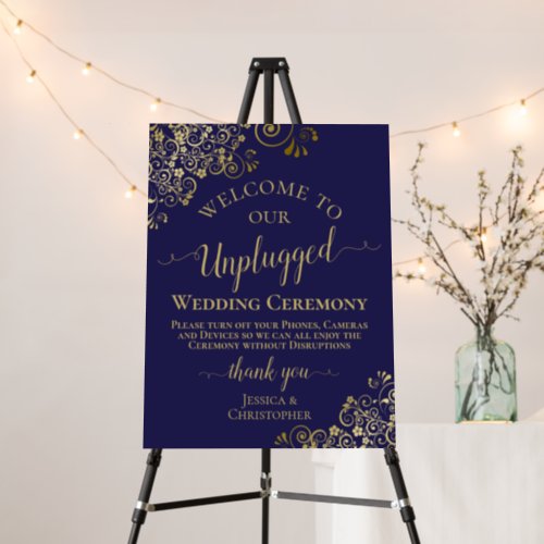 Navy Blue  Gold Unplugged Wedding Ceremony Foam Board