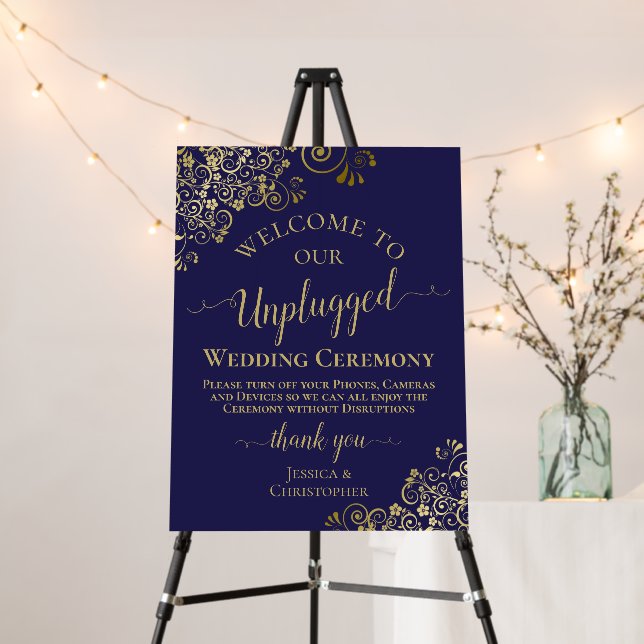 Navy Blue & Gold Unplugged Wedding Ceremony Foam Board (In Situ (Stand))