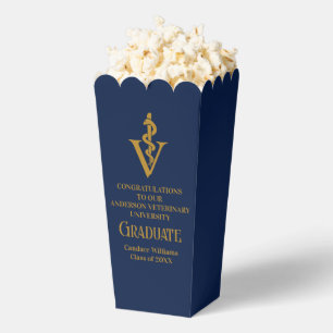 Navy Blue Gold Veterinary School Graduate Popcorn Favor Boxes