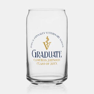 Navy Blue Gold Veterinary School Graduation Custom Can Glass