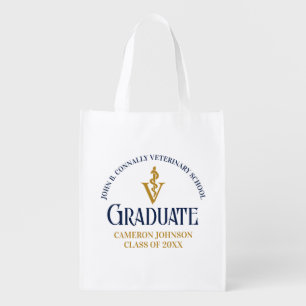 Navy Blue Gold Veterinary School Graduation Custom Grocery Bag