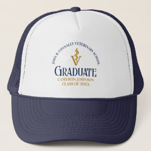 Navy Blue Gold Veterinary School Graduation Custom Trucker Hat