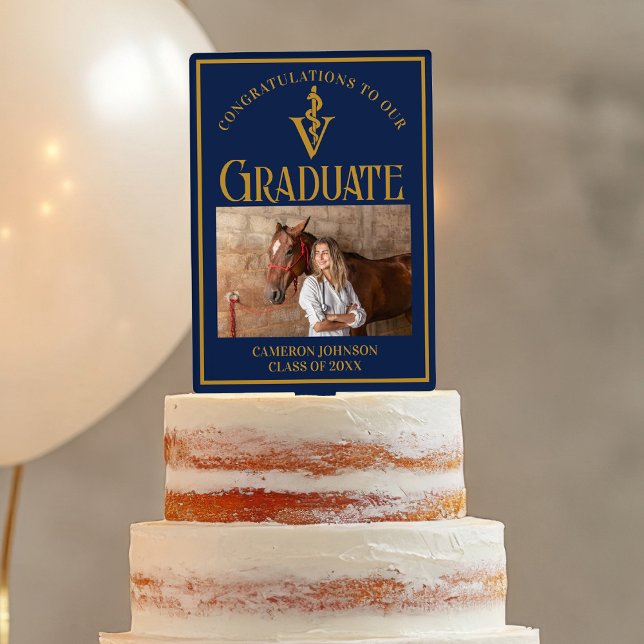 Navy Blue Gold Veterinary School Graduation Party Cake Topper (Creator Uploaded)