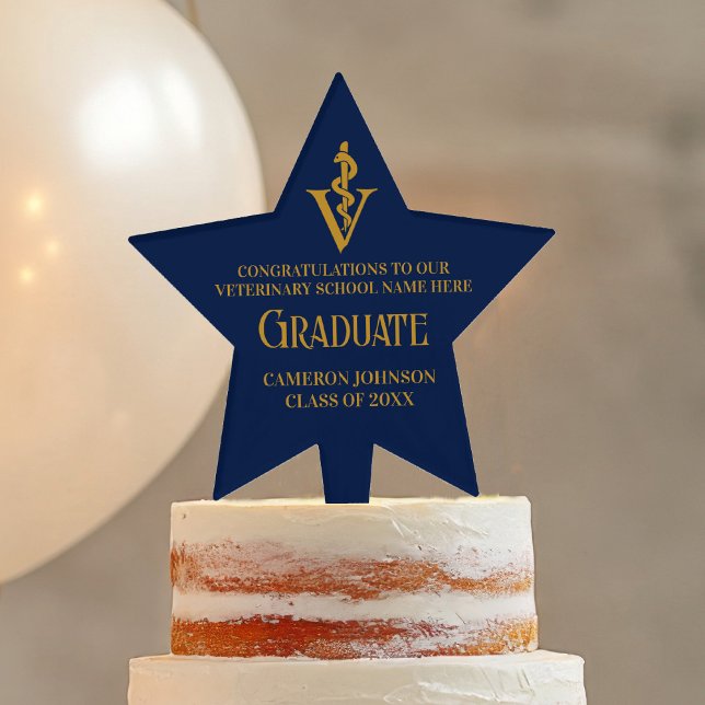 Navy Blue Gold Veterinary School Graduation Party Cake Topper (Creator Uploaded)