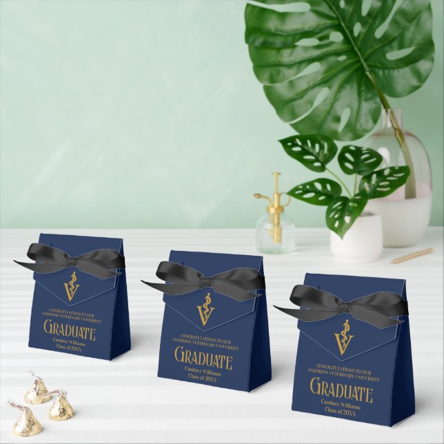Navy Blue Gold Veterinary School Graduation Party Favor Boxes (Multiple)