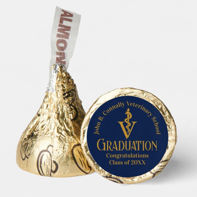 Navy Blue Gold Veterinary School Graduation Party Hershey®'s Kisses® (Front)