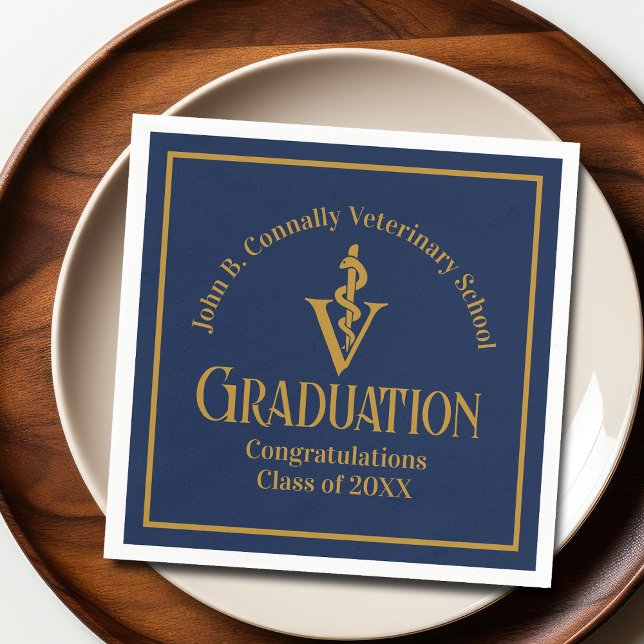 Navy Blue Gold Veterinary School Graduation Party Napkins (Creator Uploaded)