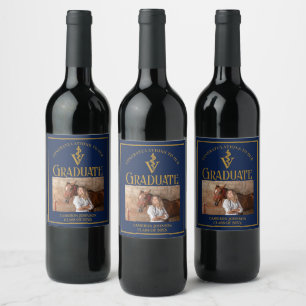Navy Blue Gold Veterinary School Graduation Party Wine Label