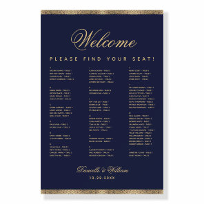 Navy Blue Gold Vintage Alphabetical Seating Chart  Foam Board