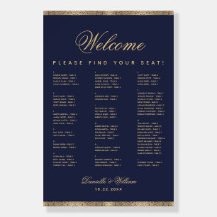 Navy Blue Gold Vintage Alphabetical Seating Chart Foam Board