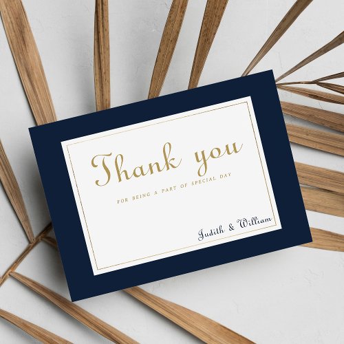 Navy blue gold vintage calligraphy Thank You Invitation