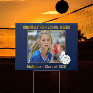 Navy Blue Gold Volleyball Player Photo Yard Sign