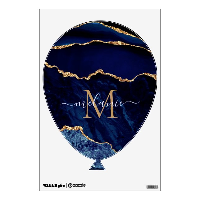Navy Blue Gold Wall Decal Your Name and Letter (Front)