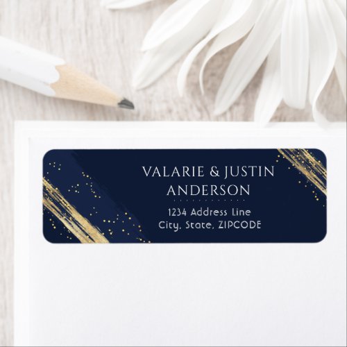 Navy Blue  Gold Watercolor Abstract Wedding  Label