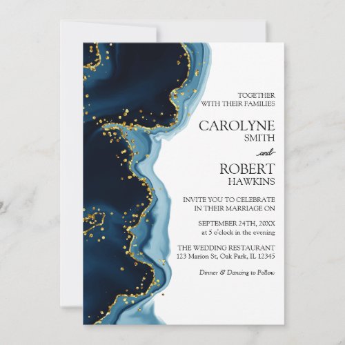  Navy Blue Gold Watercolor All In One Wedding Invitation