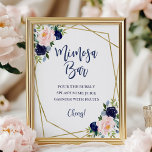 Navy Blue Gold Watercolor Floral Mimosa Bar Sign<br><div class="desc">This elegant bridal shower suite features a navy and blush bouquet set within a modern gold geometric frame. This suite includes enclosure cards, signs, and personalized party supplies like napkins. If you need assistance with personalization, including color or wording changes, or if you notice a missing item, please don't hesitate...</div>