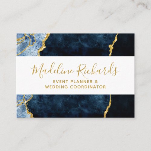 Navy Blue  Gold Watercolor Marble Agate Gilded Business Card