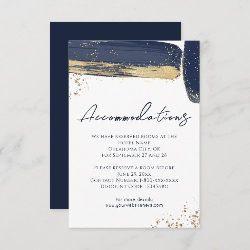 Navy Blue Gold Watercolor Wedding Accommodation Enclosure Card