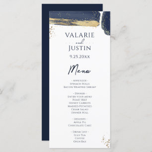 Navy Blue Gold Watercolor Wedding Menu