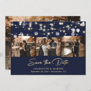 Navy Blue Gold Wedding 4 Photo Save The Date