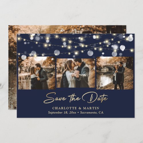 Navy Blue Gold Wedding 4 Photo Save The Date