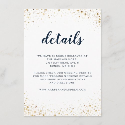 Navy Blue Gold Wedding Details Enclosure Card