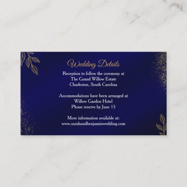 Navy Blue Gold Wedding Details Enclosure Card (Front)