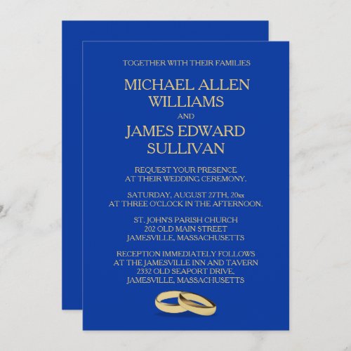 Navy Blue Gold Wedding Invitations for Two Grooms