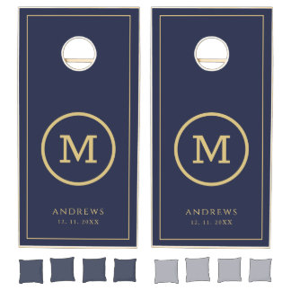 Navy Blue & Gold Wedding Monogram Cornhole Set