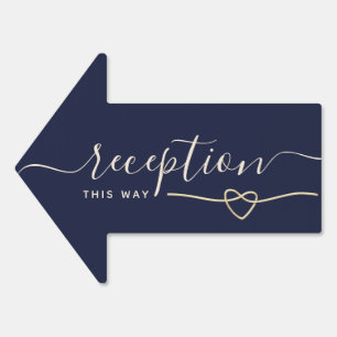 Navy Blue Gold Wedding Reception Arrow Sign
