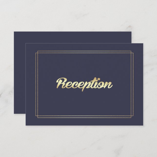 Navy Blue | Gold Wedding Reception Cards (Front/Back)