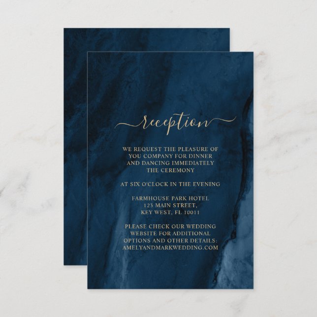 Navy Blue & Gold Wedding Reception Enclosure Card (Front/Back)