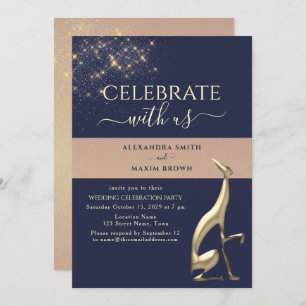 Navy Blue Gold Wedding Reception Invitation