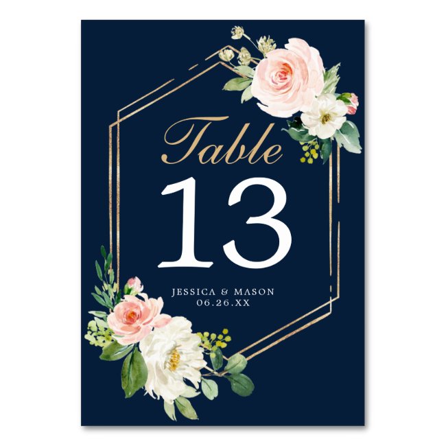 Navy Blue Gold Wedding Table Numbers Double Sided