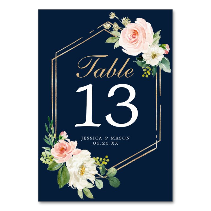 Navy Blue Gold Wedding Table Numbers Double Sided | Zazzle.com