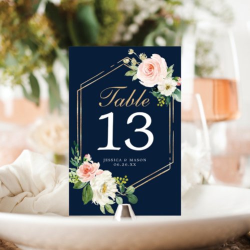 Navy Blue Gold Wedding Table Numbers Double Sided