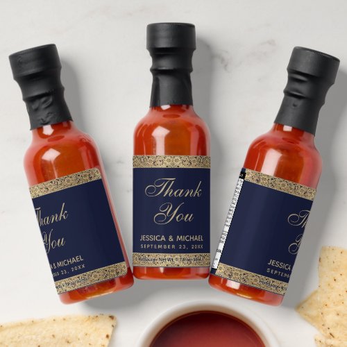 Navy Blue Gold Wedding Thank You Vintage Elegant   Hot Sauces