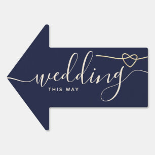 Navy Blue Gold Wedding This Way Arrow Sign